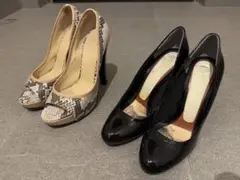 ジャストカヴァリ　ダイアナ　パンプス　黒　22.5㎝　パイソン　エナメル　美脚