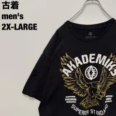 古着　AKADEMIKS アカデミクス Tシャツ 奇抜プリント ブラック 2XL