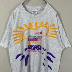 USA製　ヴィンテージ　プリント　Tシャツ　古着　グレー　シングルステッチ　L