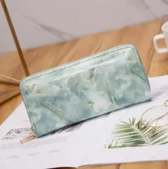 新品 送料込み 大理石風 PU レザー ラウンドファスナー 大容量 長財布