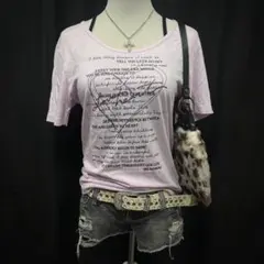 平成ギャル　y2k グランジ　ハート　半袖Tシャツ　ピンク　英字　オフショル