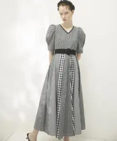 アンドクチュール ギンガムMIXパネルワンピース