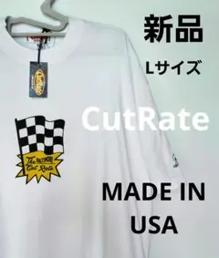 新品　CUTRATE ホワイトチェッカーフラッグ Tシャツ Lサイズ