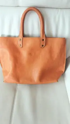 オレンジ レザー トートバッグ 約40cm x 30cm