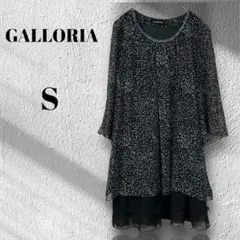 GALLORIA　シフォン総柄七分袖ブラウス　ブラック　トップス　◆M3557