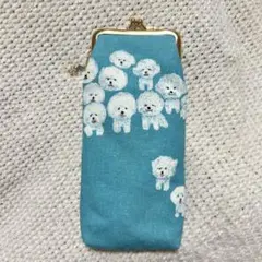ハンドメイド ポーチ　ビションフリーゼ 肉球 ブルー