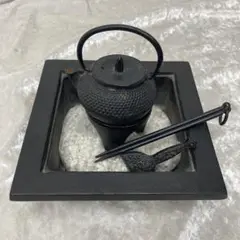 ミニ囲炉裏 鉄瓶 五徳 火箸セット 卓上インテリア
