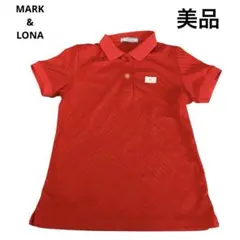 美品　MARK & LONA 半袖 ポロシャツ エンボスロゴ総柄　レッド　刺繍