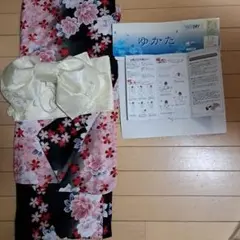 しまむら 花柄結び帯付き　浴衣 140cm 2点セット