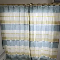 2枚 100×200 スミノエ 青 カーテン ナチュラル ボーダー 国産