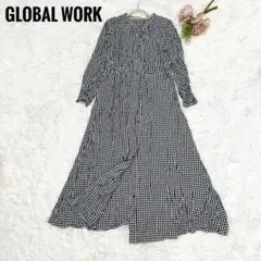✨美品✨ GLOBAL WORK 長袖　ロングチェックワンピース　M ブラック