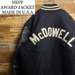 USA製ネフスタジャン黒ブラック古着本革l袖革ワッペン刺繍アーチロゴレザーメンズ