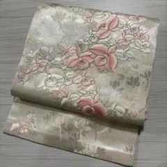 名古屋帯 美しい刺繍 花 カジュアル帯 正絹 AO-5375