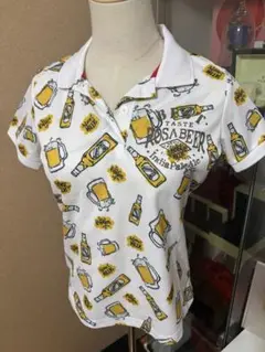 ビール柄ポロシャツ Mサイズ ホワイト