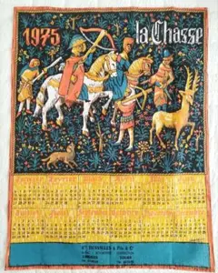 フレンチヴィンテージのタペストリー カレンダー 1975年 騎士隊 蚤の市