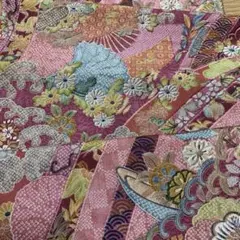 1850★着物　縮緬　立波草花模様　身頃ハギレ36×356★