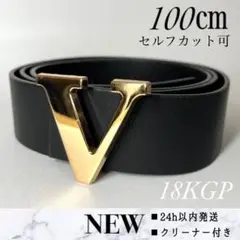 18KGP ロゴバックルベルトブラック ゴールド 100㎝ フェイクレザー 新品