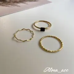 #37 3点set リング 指輪 ゴールド 黒 重ね付け 5