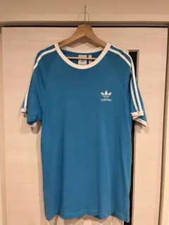 海外限定ADIDAS ターコイズブルー LINE Tシャツ Mサイズ
