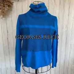 GEORGES RECH タートルネック　ストライプ　トップス　青　レーヨン