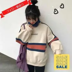 【残り1点】ロゴスウェットプルオーバー 配色ステッチ タートルネック L