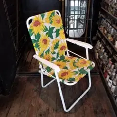 レトロ ポップ ひまわり サンフラワー 柄 キャンバス 木地 折り畳み チェア