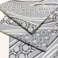 最終お値下げ! シックな切子文様の袋帯 未使用品 六通柄 正絹 銀糸 ガード加工