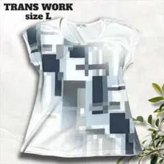 トランスワーク 半袖カットソー【L】プリントTシャツ 幾何学模様 ゆったり 夏服