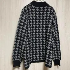 ヴィンテージ ニット 千鳥格子 ハイネック グレー 黒 長袖 レトロ 総柄