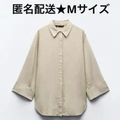 ZARA ワイドスリーブリネンブレンドシャツ　ベージュ　ザラ　リネンシャツ
