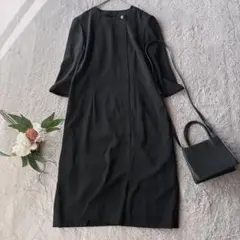 美品(M)長袖礼服ワンピース/喪服/ブラックスーツ/ロング/黒