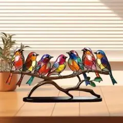 ステンド 鳥 枝 装飾品 ハチドリ テーブル アート 誕生日 置物 インテリア