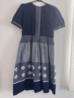 レトロ 花柄 刺繍 半袖ワンピース ネイビー 古着 ヴィンテージ