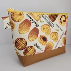 焼き菓子柄×帆布・まち付きポーチ