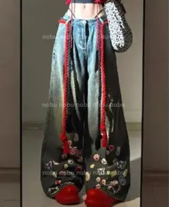 Y2K Patch Print Wide Denim PERSONSOUL 似