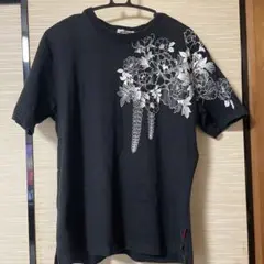 絡繰魂黒 花柄刺繍 般若Tシャツ
