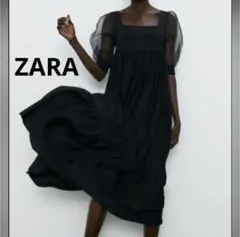 Zara ザラ■オーガンザスリーブ マキシドレス パワーショルダー ティアード