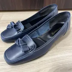美品！日本製 牛革 ローファーパンプス ネイビー 24.5 EEE