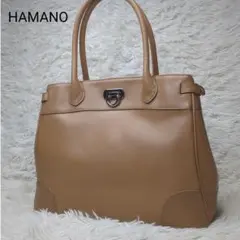 美品✨傳濱野 ハマノ トートバッグ レザー ベージュ ロゴプレート A4収納可