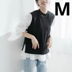 【コカ】ベストセットフレアブラウス　Mサイズ　黒　ニットとブラウスのセット
