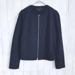 ユニクロ 美品 ノーカラージャケット (M) 羽織り 長袖 フルジップ 伸縮性