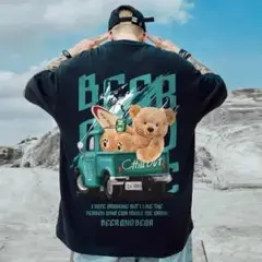 メンズ チル ベア くま オーバーサイズ Tシャツ 黒 半袖 韓国