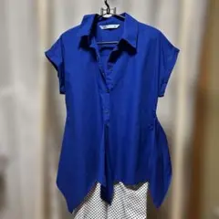 ZARA 爽やかブルー 前ボタン有りラップシャツ 半袖