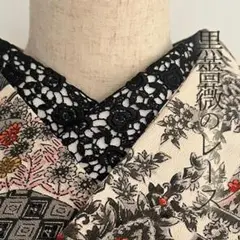 半衿 黒薔薇のヴィンテージ風レース ハンドメイド 半襟 ブラック ばら 花