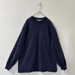 UNIQLO Uユニクロユー 長袖カットソー 胸ポケット付き　Lサイズ　ネイビー