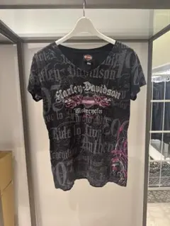 Harley-Davidson Y2K グランジ Tシャツ XL 半袖 総柄