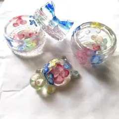 レジン製 花柄小物入れセット