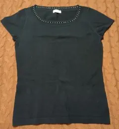 ブラックビーズ装飾半袖Tシャツ