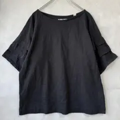 グローバルワーク コットンTシャツ 黒 半袖T 袖フリルティーシャツ 無地