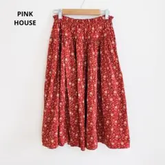 PINK HOUSE 花柄 フレア ロングスカート レッド ピンクハウス